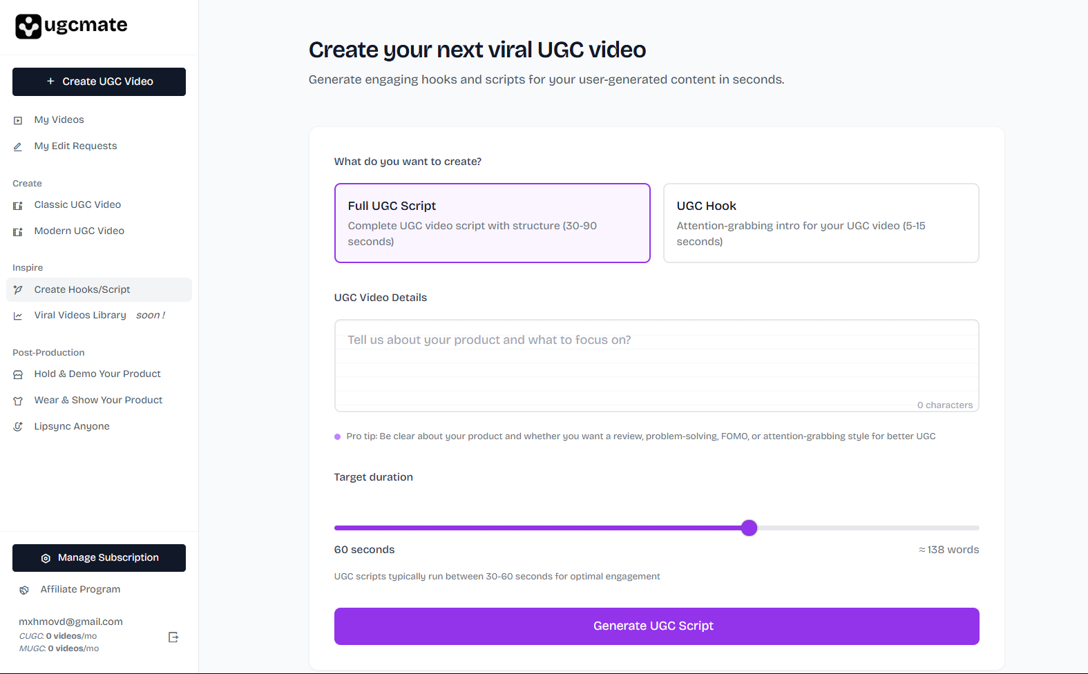 Script writing interface